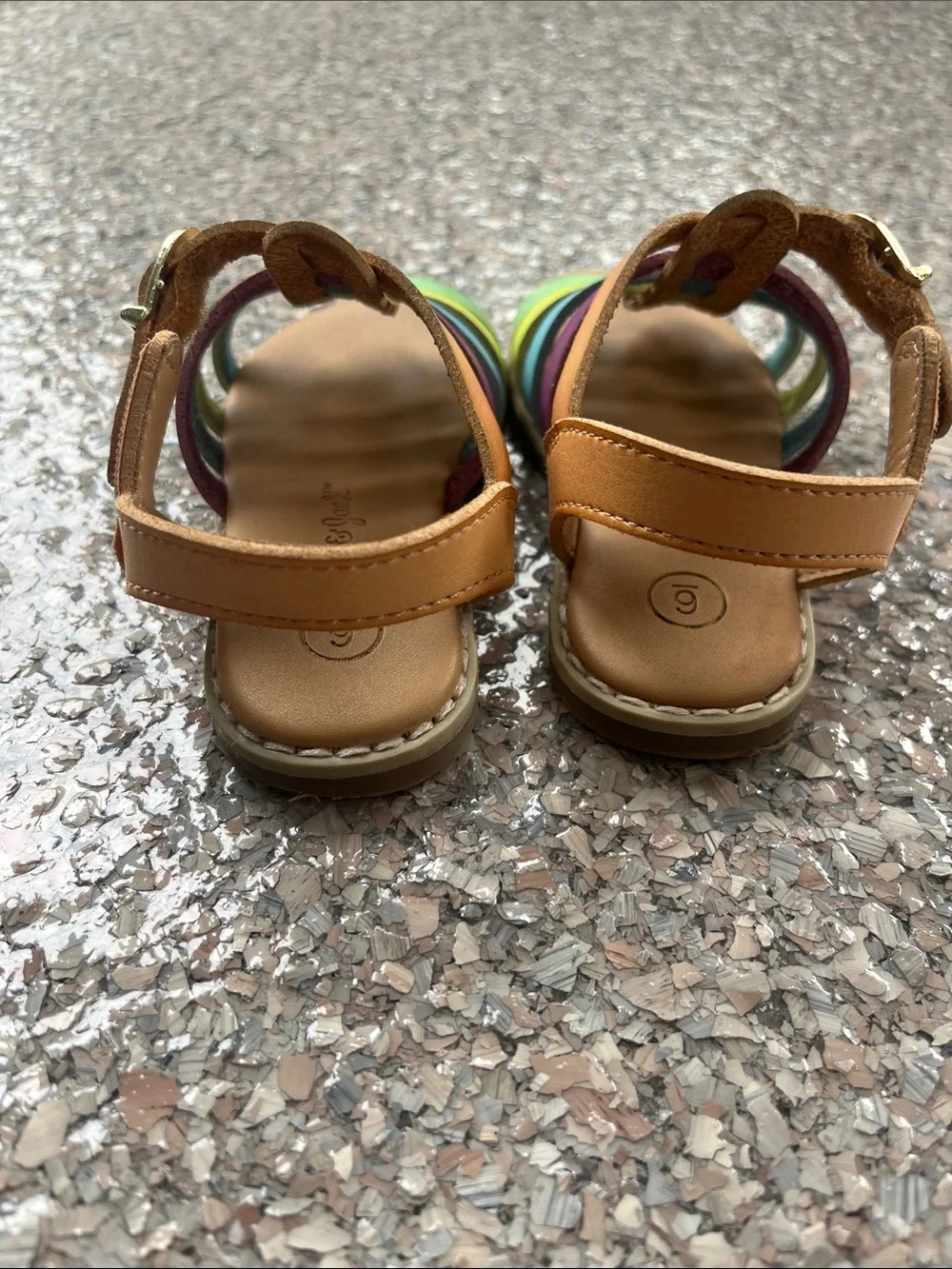 Cat & Jack Tan Strappy Sandals with Pastel Rainbow Straps